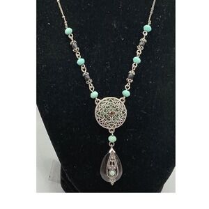 Vintage Nancy & Rise Necklace Turquoise‎ Black Beaded Chain 16-18"